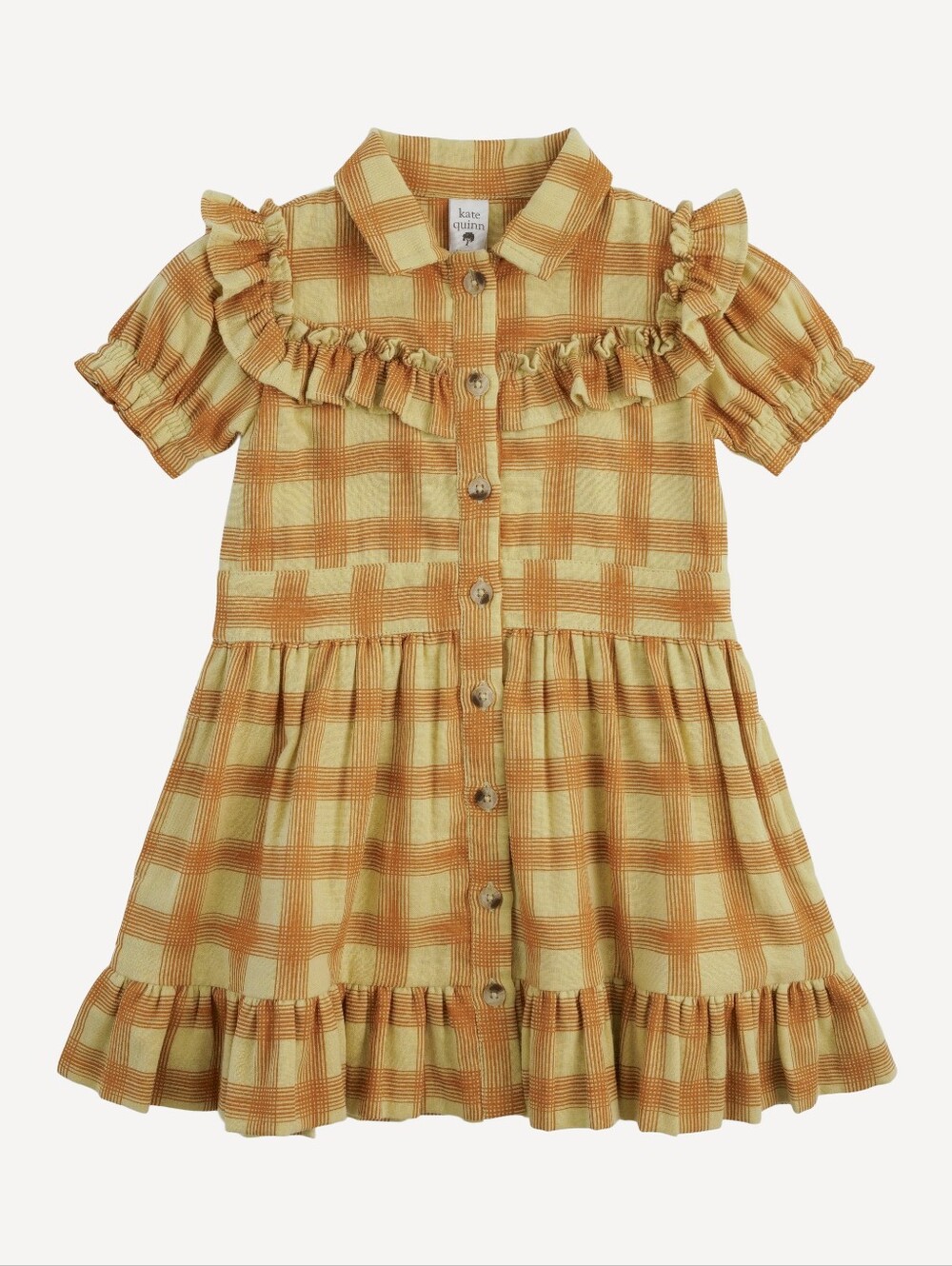 NWT 12-18m Kate Quinn short sleeve goldilocks dress brown plaid cotton gauze